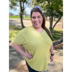 The Janet Top is a must-have for any fashion-forward individual. With its stunning citron green color, short sleeves, and flattering v-neck, this top will make a statement wherever you go. Its flowy design adds an element of elegance and comfort to any outfit. Try it on and see for yourself! Zoe is wearing a size 2xl. Casual Green V-neck Short Sleeve Top, Solid Color Short Sleeve V-neck Top For Spring, Spring V-neck Top With Short Sleeves, Olive V-neck Tops For Spring, Casual Olive V-neck Top, Flowy Design, Orange Shorts, Bold Stripes, Fashion Night