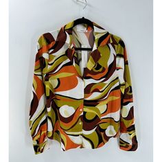 Women's Timing Retro Boho Satin Long Sleeve Blouse Size Small Brand New Up For Sale Is A Multi-Colored Long-Sleeved Satin Blouse. It Has A Retro/Boho Look. Across The Chest-20 Length-24 (602-Tu3/3-1.75) Chic Orange Collared Blouse, Casual Blouse With Retro Print, Fitted V-neck Blouse In Multicolor Print, Multicolor Collared Blouse For Party, Chic Multicolor Print Fall Blouse, Chic Multicolor Print Blouse For Fall, Red Blouse With Vibrant Print For Fall, Collared Shirt With Abstract Print, Chic Long Sleeve Multicolor Print Blouse