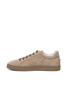 100% Suede Casual Beige Calf Leather Sneakers, Designer Sneakers With Stitched Sole And Round Toe, Beige Plain Toe Sneakers With Leather Sole, Beige Sneakers With Rubber Sole And Plain Toe, Beige Sneakers With Rubber Sole, Beige Plain Toe Sneakers With Rubber Sole, Tods Shoes, Zegna Shoes, Timeless Wardrobe Staples