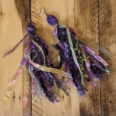 some purple and green items on a wooden surface