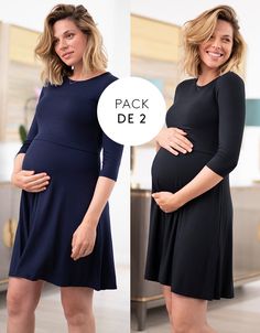 The dress so nice you'll want it twice! Seraphine's Twin Pack of Maternity & Nursing Dresses, one in black & one in navy blue is ideal for working mamas. Nursing Dresses, Maternity Nursing Dress, Stylish Maternity Outfits, Black Seamless, Maternity Leggings, Stylish Maternity, Nursing Tops, Nursing Dress, Navy Lace