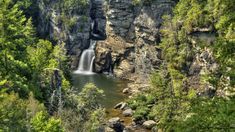 a small waterfall in the middle of a forest