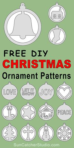 christmas ornaments with the words free diy christmas ornament patterns in red and white