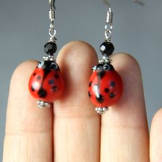 Red authentic ladybug drop earrings handmade jewelry | Etsy Red Whimsical Jewelry For Gift, Whimsical Red Jewelry For A Gift, Handmade Red Jewelry For Birthday Gift, Whimsical Red Jewelry For Gift, Czech Glass Earrings As A Gift, Cute Adjustable Hand Painted Jewelry, Hypoallergenic Czech Glass Earrings For Gift, Cute Adjustable Hand-painted Jewelry, Handmade Dangle Jewelry For Birthday Gift