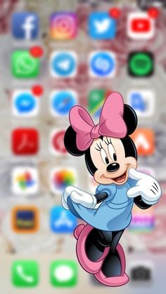 a cartoon character with a pink bow on it's head and many other app icons in the background