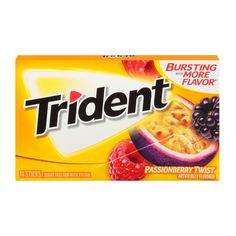 the box of tridentt is filled with fruit