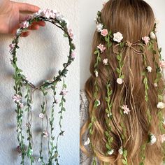 Embrace elegance with our Blush Flower Crown with vines!  This stunning flower crown features a captivating blend of serene soft pink flowers, creating an exquisite adornment that exudes grace and charm. Each bloom is delicately intertwined, weaving a crown that radiates a harmonious fusion of hues. Perfect for prom, weddings, festivals, or themed events, this crown adds a touch of ethereal beauty to your ensemble, enhancing your look with a captivating floral arrangement. The contrast between t Flower Goddess Outfit, Flower Crown With Crystals, Faerie Themed Party, Fairy Headband Diy, Flower Crown Prom, Ren Faire Flower Crown, How To Make A Fake Flower Crown, Flower Theme Outfit, Diy Fairy Crown Headpieces