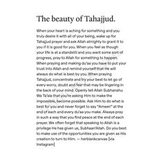 the beauty of tahajjud is written in arabic and english on a white background