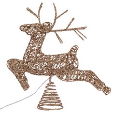 a wire reindeer ornament hanging from a string