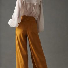 Wide-Leg Pants In Color Gold (Mustard Yellow) In Size 8. Unfortunately, I Have Lost The Belt, But The Pants Are In Perfect Condition. Never Worn. * Linen, Viscose, Elastane * Front Slant And Back Patch Pockets * Pull-On Styling * Machine Wash * Imported Dimensions * 11.25" Rise * 32" Inseam * 14.75" Leg Opening Chic Mustard Wide Leg Pants, Chic Yellow Pants With Elastic Waistband, Chic Yellow Cotton Pants, Yellow Wide-leg Workwear Bottoms, Yellow Wide-leg Workwear Pants, Yellow Wide-leg Pants For Work, Chic Yellow Bottoms With Elastic Waistband, Mustard High Waist Bottoms For Workwear, Mustard High-waist Bottoms For Work