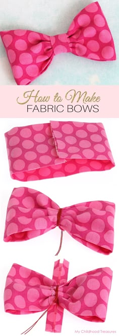 three different types of bow ties with the words how to make fabric bows on them