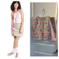 Brand: Wild Fable Department: Womens Size: 14w Or 16w Description: White Denim Skirt With Bright Ditsy Floral Pattern Condition: New With Tags Check Out My Other Items For Great Bundle Deals! *All Measurements Are Approximate* 90s Style Cotton Denim Skirt For Spring, Y2k Spring Bottoms For Day Out, Y2k Bottoms For Spring Day Out, Y2k Mini Length Bottoms For Spring, Y2k Style Mini Length Spring Bottoms, Y2k Style Spring Skirt For Day Out, Y2k Style Pink Bottoms For Summer, Y2k Style Lined Skort For Spring, Y2k Cotton Skort For Spring