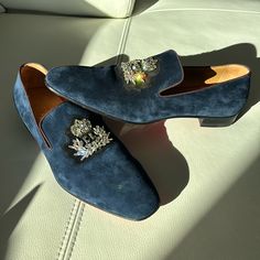 Unbelievably Gorgeous Christian Louboutin Loafers In Size 43. Worn Once And In Perfect Condition. Comes With Individual Dust Bags. Blue Slip-on Tassel Loafers For Formal Occasions, Blue Slip-on Loafers With Suede Lining, Christian Louboutin Loafers, Blue Slip-on Tassel Loafers With Leather Sole, Luxury Blue Men's Slip-on Shoes, Blue Suede Loafers, Luxury Blue Slip-on Loafers, Suede Loafers, Blue Suede