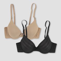 You'll feel as good as you look in either of these Maidenform Self Expressions Women's T-shirt Bras. This 2-pack includes 2 extra-comfy T-shirt bras that provide a comfortable everyday look. Both bras feature comfortable molded cups, underwire support, light stretch and stay in place straps. Made from lightweight fabric, this bra won't weigh you down. Size: 40D. Color: Beige/ Black Stripe. Gender: female. Age Group: adult. Material: Nylon. Maidenform Bras, Blue Bra, Cute Bras, Perfect Bra, Striped T Shirt, Black Bra, Black Sports Bra, T Shirt Bra, Bra Women