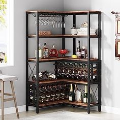 a wine rack in the corner of a room