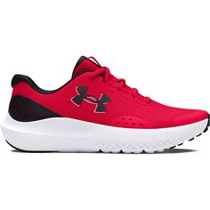 These Under Armour Grade School UA Surge 4 Kids' running shoes are a wardrobe must-have. Click this FOOTWEAR GUIDE to find the perfect fit and more! TECHNOLOGIES & FEATURES Lightweight and breathable TPU heel overlay for added durability and support Lace-up closure for a secure fitDETAILS Mesh, TPU upper Fabric lining EVA midsole and footbed Rubber outsole Round toe Lace-up closure Spot clean Imported Color: Red Black Black. Gender: male. Functional Red Trail Running Shoes With Round Toe, Red Sneakers With Rubber Sole For Errands, Red Breathable Trail Running Shoes With Round Toe, Under Armour Running Shoes With Boost Midsole For Jogging, University Red Sporty Running Shoes With Cushioned Footbed, Casual Under Armour Walking Shoes With Breathable Material, Casual Under Armour Breathable Walking Shoes, Casual Under Armour Walking Shoes With Breathable Design, Casual Under Armour Trail Running Shoes For Sports