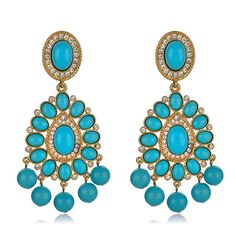 Kenneth Jay Lane Turquoise Chandelier Cabochon Earrings in clip on back Turquoise Coral Jewelry, Turquoise Chandelier, Necklace Length Guide, Pave Jewelry, Crystal Chandelier Earrings, Swarovski Crystal Jewelry, Coral Jewelry, Jewelry Statement, Black Earrings