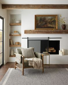 a living room filled with furniture and a fire place next to a wall mounted painting