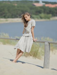 "Linen set. Tank top and A line skirt. Linen suite. Summer blouse and midi skirt. Linen clothing. Linen shirt. Linen skirt. Flax clothing. Handmade woman linen set. Linen suit of knee length summer skirt and blouse. Eco organic linen tank top and A line skirt with deep pockets. Elegant Linen summer clothing in natural linen color. The set is exceptionally comfortable and soft, made from prewashed and softened medium weight natural Lithuanian linen. You can choose from 47 different colors. To hav Womens Linen Clothes, Flax Clothing, Skirt Linen, Shirt Linen, Linen Tank Top, Linen Tank, Linen Clothing, Summer Blouse, Suit Women