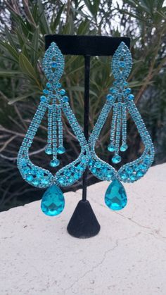 Turquoise Earrings For Evening, Glamorous Blue Chandelier Earrings For Party, Turquoise Drop Crystal Earrings For Party, Turquoise Dangle Chandelier Earrings For Party, Light Blue Dangle Crystal Earrings For Party, Light Pink Bridesmaids, Blue Statement Earrings, Aqua Fitness, Hot Pink Earrings