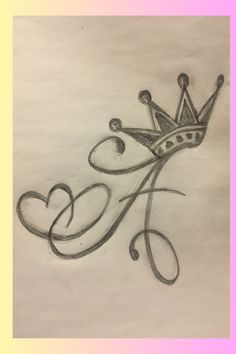 a drawing of a crown with two hearts on it and the letter k in the middle