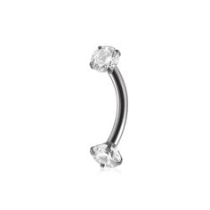 a silver nose ring with a single crystal stone on it's end, against a white background