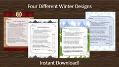 four different winter designs with the text, instant snowflakes and checklistes