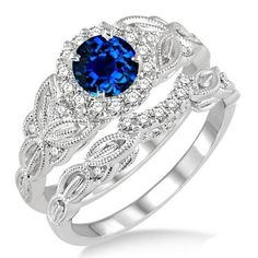 a blue sapphire and diamond ring set