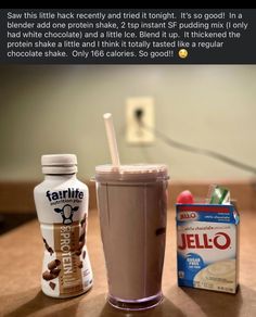 a smoothie, milkshake and yogurt are sitting on a table