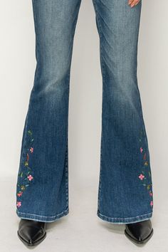 Details Style No. AT1027FLDE A perfect blend of feminine charm, comfort, and contemporary design. Highlights Super Stretchy Denim Comfort High Quality Material High Rise Regular Hem Dark Stone Wash Shape & fit Flare Regular Hem High rise Specifications: Front Rise: 10 1/2 inches Inseam: 33 inches Mid-rise Embroidered Flare Jeans For Fall, Embroidered Mid-rise Flare Jeans For Fall, Embroidered Denim Flare Jeans For Fall, Fall Embroidered Denim Flare Jeans, Mid-rise Fitted Embroidered Flare Jeans, Fitted Mid-rise Embroidered Flare Jeans, Fitted Embroidered Flare Jeans With Straight Leg, Blue Embroidered Flare Jeans For Spring, Embroidered Blue Flare Jeans For Spring