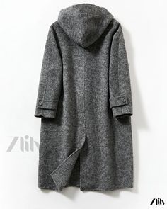 Zlily - Wool Blend Double-Sided Coat with Hood, Long Overcoat Long Plain Winter Outerwear, Plain Long Winter Outerwear, Casual Long Wool Coat For Winter, Casual Long Winter Wool Coat, Casual Long Spring Wool Coat, Plain Gray Fall Outerwear, Casual Hooded Pea Coat For Spring, Gray Wool Coat For Spring, Gray Long Sleeve Wool Coat For Spring