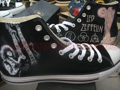 custom converse Led Zeppelin Jimmy Page handpainted can do any t Vans Boots, Supernatural Outfits, Cool Converse, Converse Chucks, Art Shoes