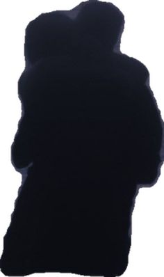 the silhouette of a person's head is shown against a white background with black fur