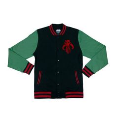 Show Off Your Favorite Sci-Fi Movie Series With This Varsity Jacket! This Officially Licensed Star Wars Jacket Features A Snap Closure Front With A Mandalorian Chenille Patch At The Left Chest. With Boba Fetts Image Printed On The Back, This 60% Cotton/40% Polyester Varsity Jacket Is Sure To Show Off Your Fashion Sense As Well As Your Admiration For One Of The Greatest Movie Series Of All Time! Mens Varsity Jacket, Star Wars Jacket, Green Varsity Jacket, Varsity Jacket Outfit, Slim Fit Mens Shirts, Casual Formal Dresses, Chenille Patch, Turtleneck T Shirt, Varsity Jacket Men