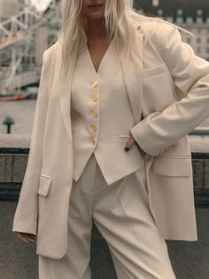 LICHI - Online fashion store :: Textured palazzo trousers Blazer Set Outfit, Waistcoat Outfit, Money Dress, Ralph Lauren Suits, Woman In Suit, Palazzo Trousers, Matching Sets Outfit, Corporate Outfits, Woman Suit Fashion