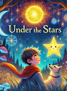 under the stars book cover with an illustration of a boy and his dog looking at the stars