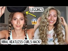 Heartless Curls For Extensions, Long Hairstyles No Heat, How To Use Leggings To Curl Hair, T Shirt Overnight Curls, How To Do Overnight Curls With Leggings, Legging Heartless Curls, Heatless Legging Curls Overnight, Curly Hair With Leggings, Hair Sock Hack