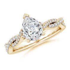 a yellow gold engagement ring with an oval cut diamond in the center and side stones on each band