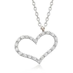 Ross-Simons - C. 1990 Vintage .20ct t. w. Diamond Heart Necklace in 14kt White Gold. 16". C. 1990. A style you'll love forever. From our Estate collection, this delightful heart necklace illuminates your look with .20 ct. t. w. round brilliant-cut diamonds in polished 14kt white gold. Cable chain with a 2" extender. Graduates from 1/16" to 1/2" wide. Lobster clasp, diamond heart necklace. Exclusive, one-of-a-kind Estate Jewelry. Diamond birthstones are the perfect gift for April birthdays. Diamond White Jewelry For Valentine's Anniversary, Brilliant Cut Necklace For Anniversary On Valentine's Day, Brilliant Cut Necklace For Valentine's Day Anniversary, Valentine's Day Anniversary Necklace With Brilliant Cut, Classic Diamond Jewelry With Heart Charm, Diamond White Heart Pendant Necklace With 17 Jewels, Silver Diamond Necklace For Anniversary On Valentine's Day, Silver Diamond Necklace For Valentine's Day Anniversary, Classic Open Heart Jewelry For Valentine's Day