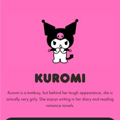 a pink background with the words kuromi and an image of a cat on it