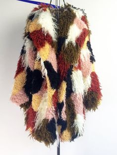 Fringe Outfits, Colorful Fur Coat, Shaggy Fringe, Festival Coats, Fringe Coats, Denim Coat Women, Fur Clothing, Sheepskin Coat