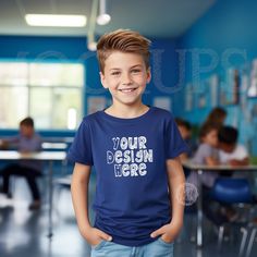 Blue Graphic Print T-shirt For School Events, Blue Pre-shrunk T-shirt For School Events, Customizable Crew Neck School T-shirt, Customizable Blue School Spirit Tops, Customizable Short Sleeve T-shirt For School Events, Customizable Blue T-shirt For School Spirit, Custom Print Short Sleeve Tops For School Events, Blue School Tops With Team Name, Blue School Spirit T-shirt