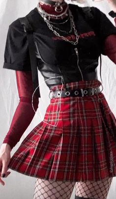 Firecore Outfits, Alt Birthday Outfits, Goth Femboy Outfits, Red Alt Outfits, Red Grunge Outfit, Red And Black Alt Outfits, Cute Alt Outfits Pink, Alt Plaid Skirt Outfit