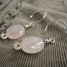 Rose Quartz Earrings in Sterling Silver, Pink Gemstone, Handmade Jewelry Rose Quartz Earrings, Earrings Diy, Made Jewelry, Homemade Jewelry, Handmade Jewelry Diy, Pink Gemstones, Diy Schmuck, Quartz Earrings