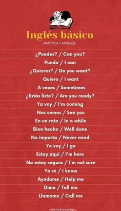 a red poster with the words ingles basico written in spanish and an image of a