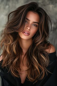 92+ Gorgeous Dark Brown Hair with Highlights Ideas! Rambut Brunette, Brunette Balayage Hair, Balayage Brunette, Brown Hair With Highlights, Dark Brown Hair, 인물 사진, Hair Color Trends, Long Hair Cuts, Brunette Hair