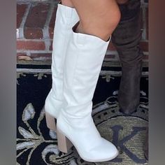 Altar’d State Nwt Size 8.5 White Tall Boots, Cream Knee High Boots, Short Heeled Boots, Pink Cowgirl Boots, Black Cowboy Boots, Black Cowboy, Slouchy Boots, Short Heels, Boot Print