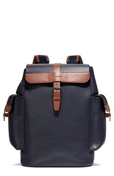 Perfectly equipped for travel, this sturdy leather backpack is furnished with exterior snap-flap pockets and a padded laptop compartment. Flap top with buckle-strap closure Adjustable backpack straps Two exterior snap-flap pockets Interior wall pockets; laptop pocket Laptop pocket fits most 16" laptops Trolley sleeve Lined Leather Imported Backpack Straps, Interior Wall, Wall Pockets, Laptop Pocket, Cole Haan, Flap Pocket, Leather Backpack, Nordstrom, Laptop