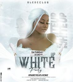 white party flyer with an image of a woman