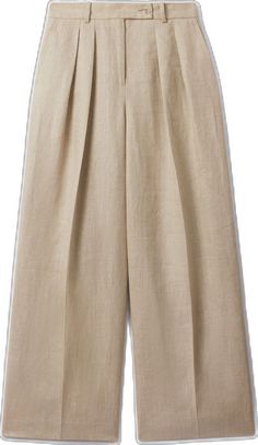 Tailored Linen Wide Leg Bottoms, Beige Belted Wide-leg Bottoms, Tailored Linen Wide-leg Bottoms, Beige Wide-leg Bottoms With Welt Pockets, Beige High-waisted Wide Leg Pants With Button Closure, Suit Trousers, Trouser Suits, Wide Leg Trousers, Top Brands